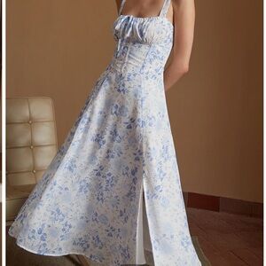 Square neck floral ruched midi dress